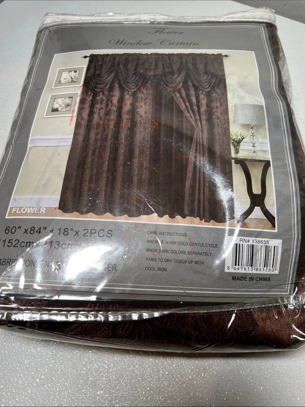 NEW Chocolate Premium Window Curtain Set W/2 Panels Valance Liner 2 Tassels